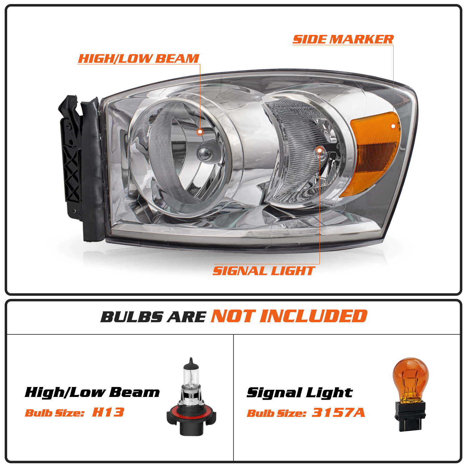 [Anti-fog] Pair For 2006-2008 Dodge Ram 1500 2500 3500 Chrome Housing Headlights