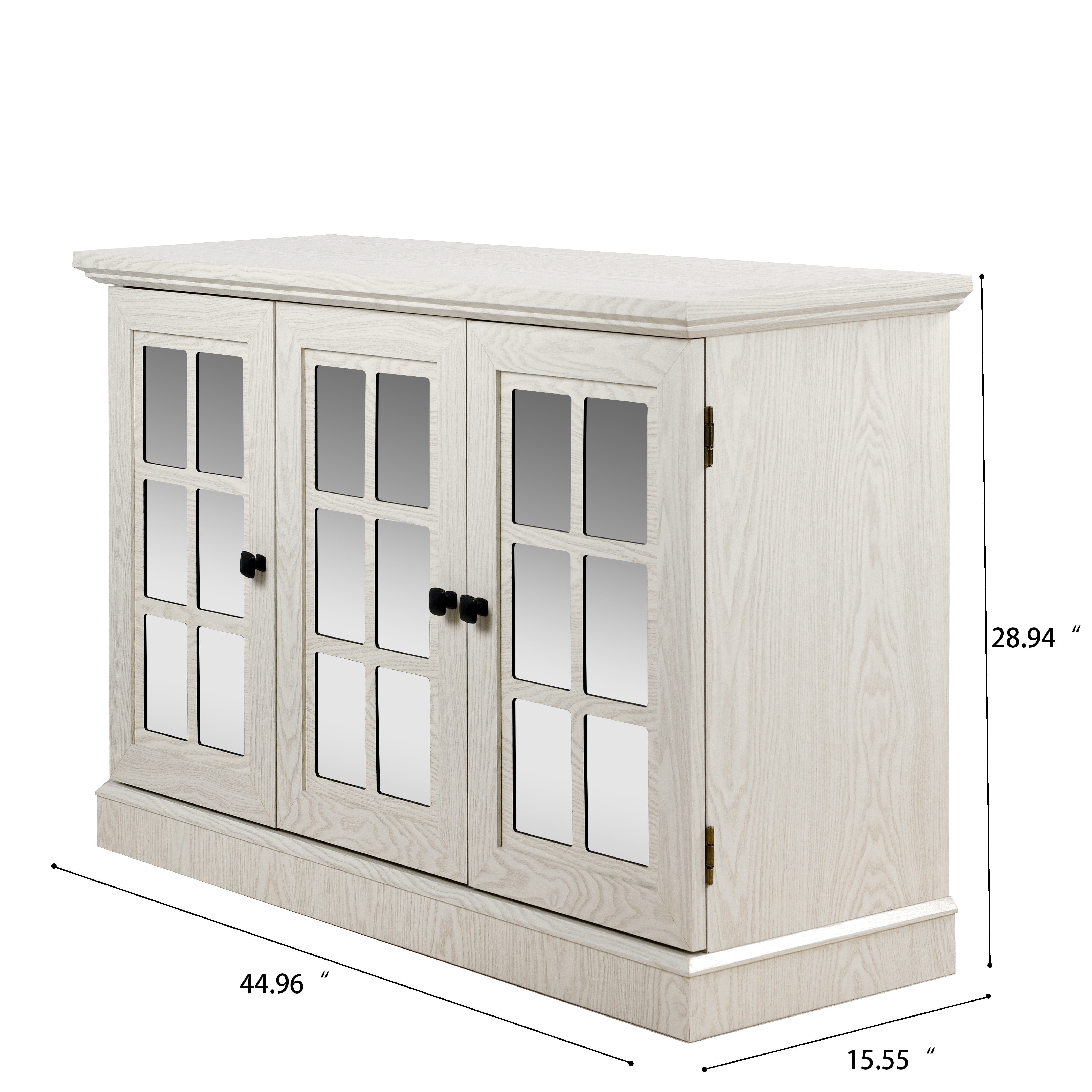 Sailvan 3 Mirrored Acrylic Door Storage Cabinet, 45" Wide Sideboard with Adjustable Shelves