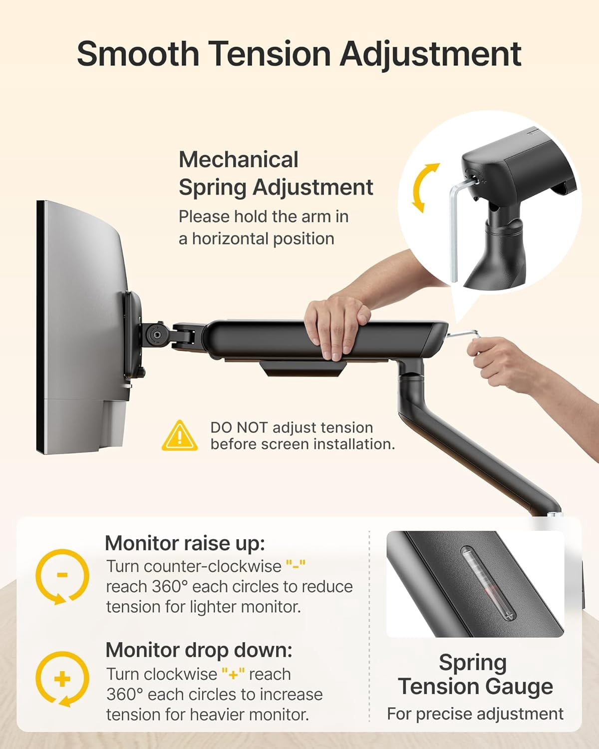 monTEK Dual Monitor Arm, Mechanical Spring Dual Monitor Mount for 17–35" Screens, Holds up to 26.4 lb per Arm, Full Motion Desk Stand with VESA 75x75/100x100, C-Clamp & Grommet