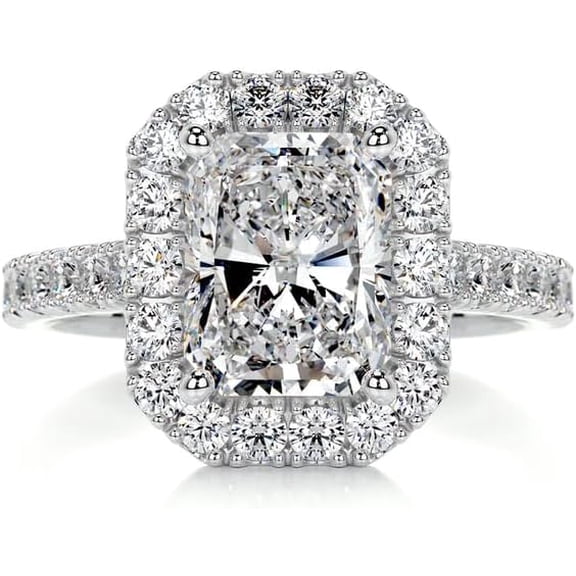 2 Carat (ctw) Radiant Halo Moissanite Engagement Rings for women Platinum Plated Silver Ring Moissanite Rings