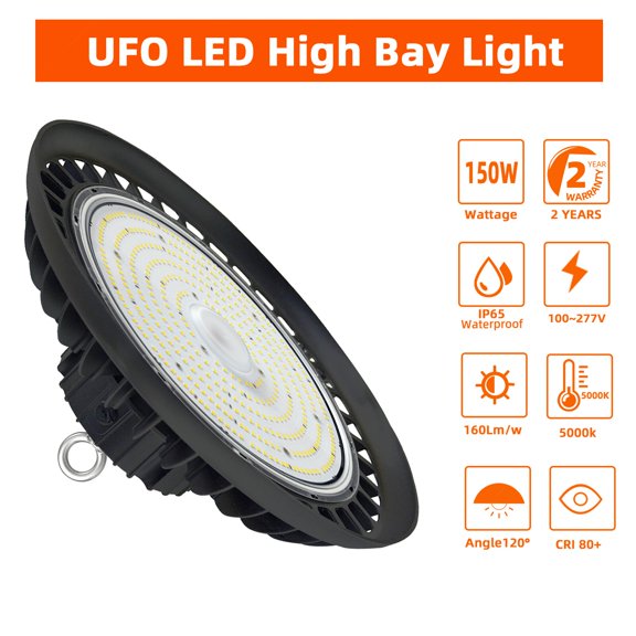 LED UFO High Bay Light 150W, Work from 110-130V AC 5500K IP65 Shop Lights for Warehouse/Workshop AC