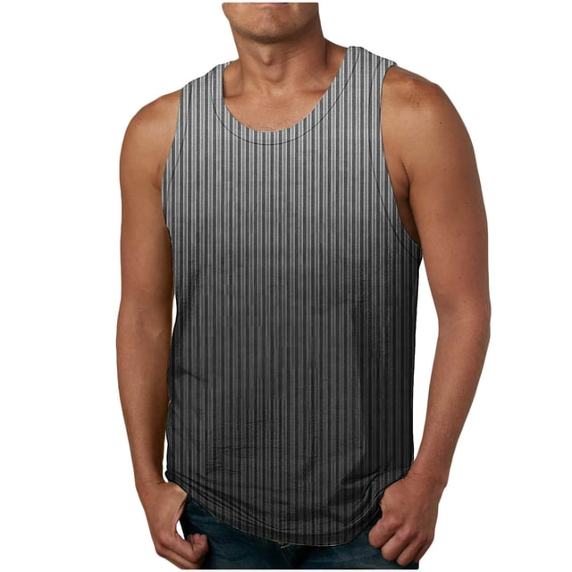 Penkiiy Débardeur pour Homme Doux et Confortable Chandails de Gym Dégradé T-Shirts de Musculation Classique Sans Manches Col Ras du Cou Été Basique Débardeurs d'Athlétisme 4TG Noir