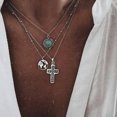 thumbnail image 4 of Collier Turquoise Superposé Collier Croix Argent Chaîne Réglable Bijoux pour Femmes, 4 of 5