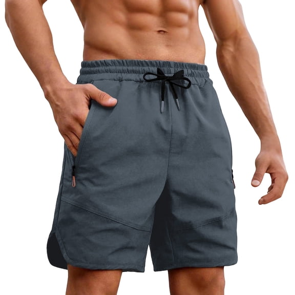 Besolor Men's Plus Size Shorts Casual Loose Athletic Elastic Waist Workout Running Shorts with Zipper Pocket(X-Large,Gray)