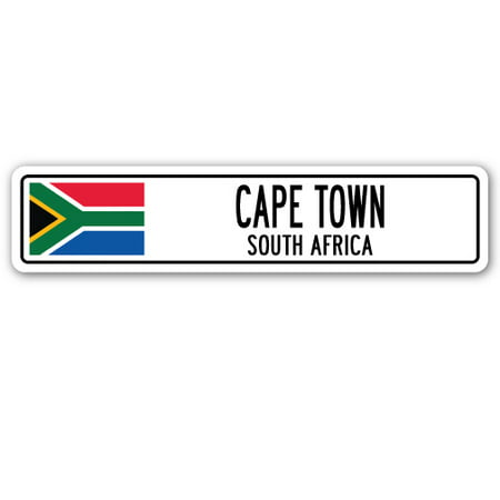 CAPE TOWN, SOUTH AFRICA Street Sign South African flag city country road
