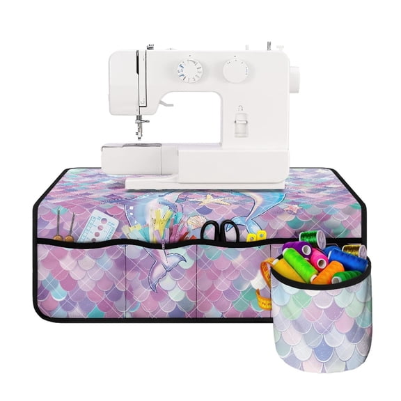 HELLHERO Sewing Machine Pad Organizer Waterproof Premium Fabric with Storage Cylinder 25.2×24.4 Inch, Dolphin and Scale Design