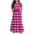 thumbnail image 2 of NJDVHB Robe d'Été pour Tout-Petit, Robe de Plage pour Fille Tout-Petit, Robe de Fête pour Fille, Robe Unie à Manches Courtes et Col Rond pour Fille, Rose Vif, 160, 2 of 5