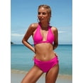 thumbnail image 5 of Sociala V Neck Halter Bikini Sets Mid Bottoms Color Block Two Piece Swimsuits, 5 of 6
