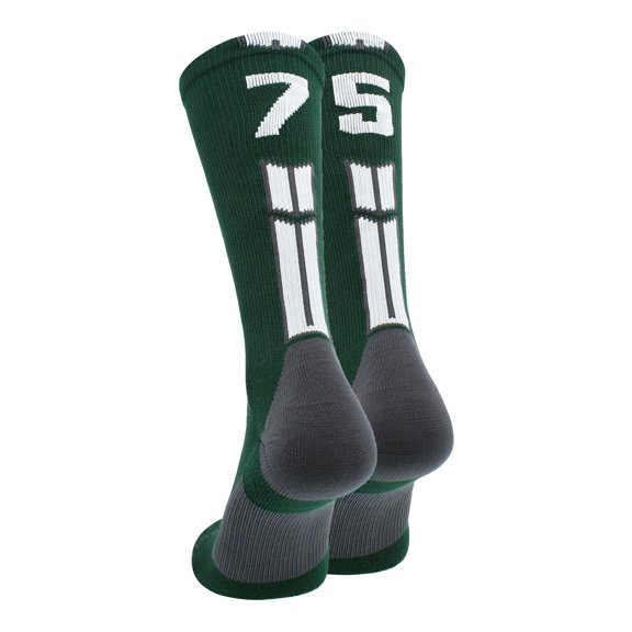Dark Green/White Player Id Crew Number Socks (#75, Small)