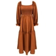 thumbnail image 2 of Gupgi Robe Longue Bohème Femme Col Carré Uni Robe à Volants Manches Longues Ample Robes de Vacances, 2 of 9