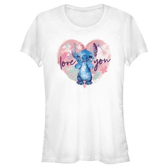 Junior's Lilo & Stitch Love you Watercolor Graphic Tee White 2X Large