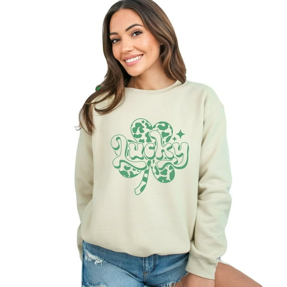 Shamrock Lucky Graphic Sweatshirt, Unisex St. Patrick's Day Pullover, Trendy Clover Print Crewneck, Casual Irish Pride Top
