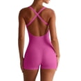 thumbnail image 3 of Pounoo Workout Sets for Women Ribbed Halter Neck Square Neck Bodysuit with High Waist Shorts Casual Gym Running Beach Matching Outfits, 3 of 5