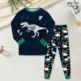 thumbnail image 2 of NOLDARES Kids Boys Pajamas Dinosaur Long Sleeve 2 Piece Cotton Set Toddler Sleepwear Cute Print Soft Pjs for Boys,Dark Green,3-4 Y, 2 of 5
