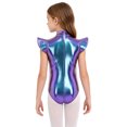 thumbnail image 2 of Hansber Girls Gymnastics Leotard Metallic Shiny Flying Sleeve Mock Neck Dance Bodysuit One Piece Tumbling Outfit Blue 8, 2 of 7