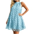 thumbnail image 2 of Uscallm Women's Halter Sleeveless High Low Embroidery Boho Mini Beach Dresses Summer Vacation Sundress Flowy Casual, Light Blue M, 2 of 7