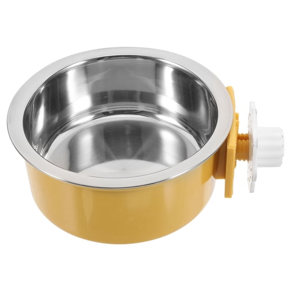 TABLZONE Yellow Clip on Stainless Steel Dog Crate Bowl Hanging Design for Easy Feeding