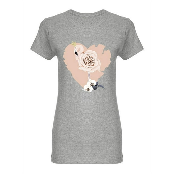 Flamingo Heart And Flowers Shaped T-Shirt Women -Image by Shutterstock, Female Medium
