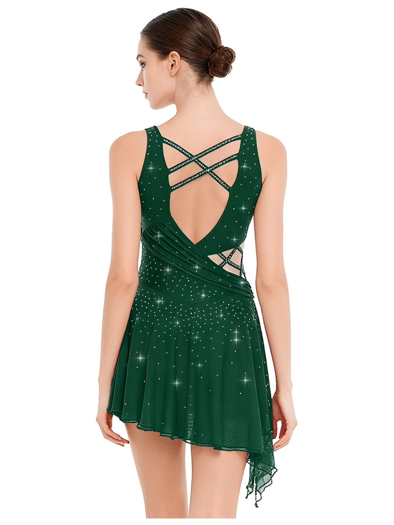 dark green asymmetrical dress Zapaka Women Sparkly Dark Green Sequins Fringes Asymmetrical 1920s Gatsby Dress with Accessories Set, Dark Green / S main image 1