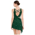 thumbnail image 4 of Sholeno Women Dance Dress Rhinestones Adorned Straps Backless Side Slit Flowy Asymmetrical Hem Dress Dark Green S, 4 of 6