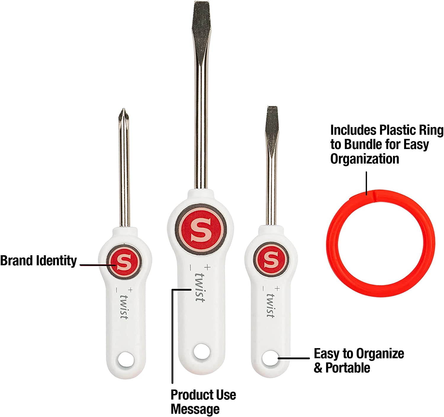 MKEUDQ-3-Piece Screwdriver Set - Includes; 2 Flat head, 1 Phillips head