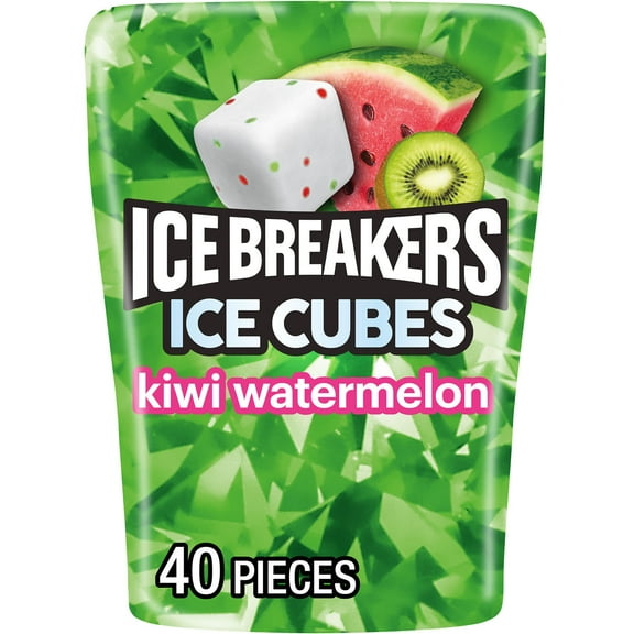 Ice Breakers Ice Cubes Kiwi Watermelon Flavored Sugar Free Chewing Gum, Bottle 3.24 oz, 40 Pieces