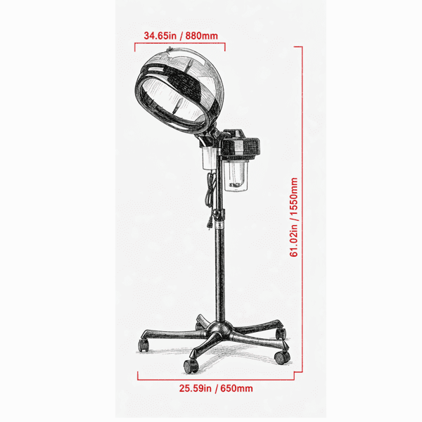 Professional Hair Steamer for Deep Conditioning, 11.81" Hooded Ionic Standing Hair Steamer with 2 Modes, Height-Adjustable with Timer, 5 Wheels (2 Lockable), for Salon, Home & Spa Use
