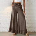 thumbnail image 2 of Wide Leg Pants Woman Summer Elastic High Waisted Palazzo Pants Flowy Drawstring Ruffle Hem Trousers with Pockets, M, 2 of 7