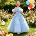 thumbnail image 2 of Angala Toddler Girls Dresses Solid Evening Gown Maxi Dresses Off Shoulder Fashion Elegant Comfortable Birthday Evening Party Kids Summer Clothes Size 11-12 Years Blue, 2 of 9