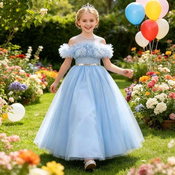 HAYIMI Child Elegant Girls Long Dress For Formal Occasions Shoulder Evening Gown With For Party Wedding And Recital Soft Dresses
