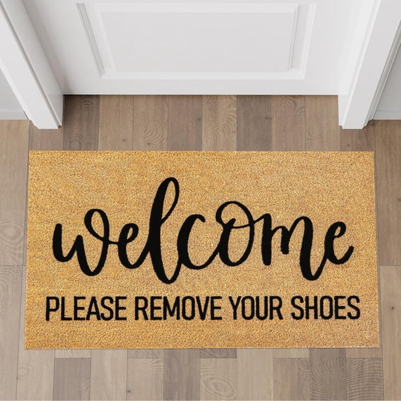 Welcome Please Remove Your Shoes Mats for Front Door Entry Front Porch Doormat Non-Slip Carpet Rugs Floor Mat Decorative for Home Bathroom Kitchen Indoor 18x30 Inch