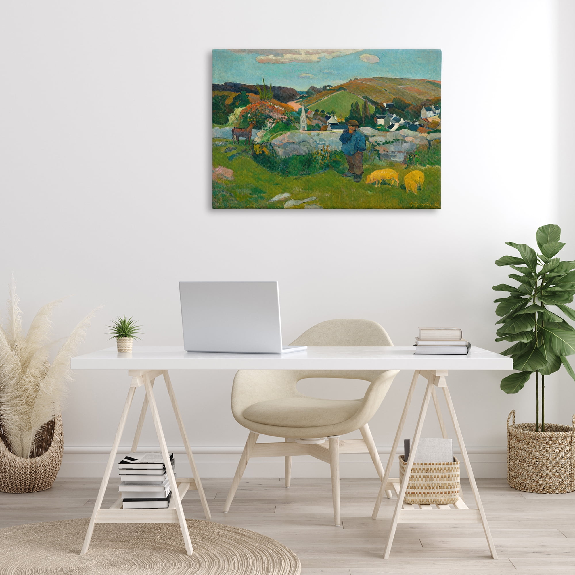 Stupell Industries Classic Gauguin Swineherd Landscape & Nature Painting Wrapped Canvas Art Print Wall Art, 36 x 24