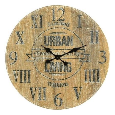 Taran Designs Keaton Round Solid Wood Wall Clock in Weathered Beige