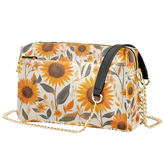 FORMRS Women Crossbody Purse with Chain Strap Vegan Leather Shoulder Handbag, Watercolor Sunflowers and Leaves