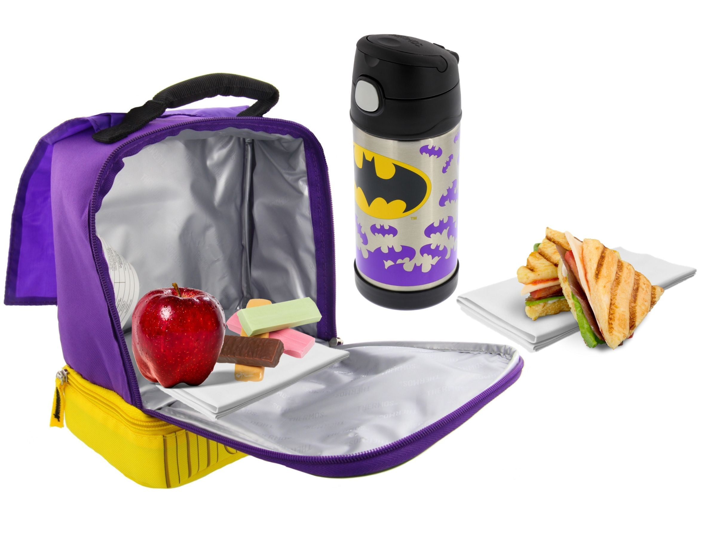 Funtainer Water Bottle Dual Compartment Insulated Batgirl Lunch Box DC Batgirl Thermos Lunch Box and Funtainer Set for Kids Superhero Girls Stickers