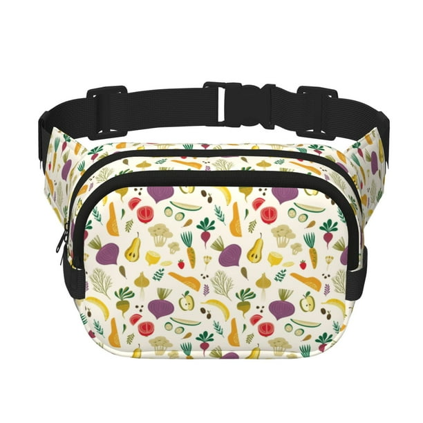 Fotbe Vegetable Cangurera Cuadrada con Estampado de Doble Capa, Bolsa de Cintura Ajustable Mini para Hombres y Mujeres