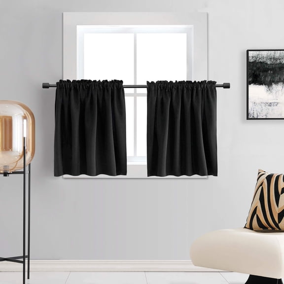Insulating blackout curtains 24 inch, 2 panels small window tier curtains for bathroom, black