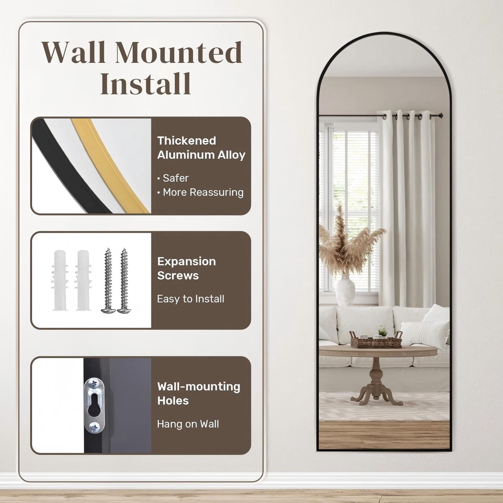 Lumora 64"x21.3" Arched Full-Length Mirror Free-standing Floor Mirror with Aluminum Frame, Black
