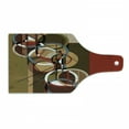 thumbnail image 1 of Modern Art Cutting Board, Retro Surreal Abstract Circular and Square Shaped Art Lines on Murky Base, Decorative Tempered Glass Cutting and Serving Board, Wine Bottle Shape, Multicolor, by Ambesonne, 1 of 1