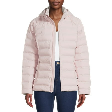 Time and Tru Women's and Plus Packable Stretch Zip Up Puffer Jacket