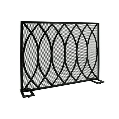 

GDF Studio Ankeny Modern Single Panel Iron Fireplace Screen Black Brushed Silver