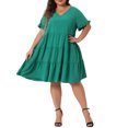 thumbnail image 2 of Agnes Orinda Women's Plus Size Dresses V Neck Ruffle Sleeve Swing A-Line Tiered Midi Dress with Pockets 1X Green, 2 of 6