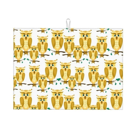 

Dish Drying Mat Yellow Owls Highly Absorbent Microfiber Drying Mat Kitchen Counter or Sink Drawer Liner 16x18 Kitchen Drying Mat Coffee Mat Kitchen Essentials