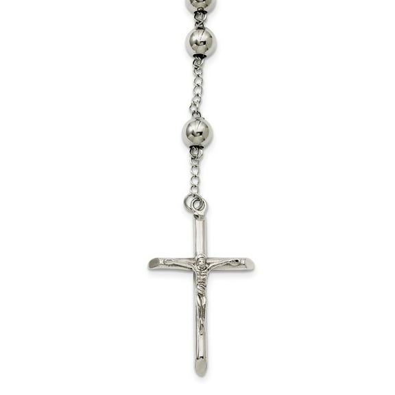 Primal Steel Stainless Steel 8mm Bead Rosary Necklace