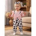 thumbnail image 6 of Loicainy Infant Baby Girl Fall Romper Outfit 3 6 9 12 18 Months Crew Neck Long Sleeve Jumpsuit and Bow Headband, 6 of 9