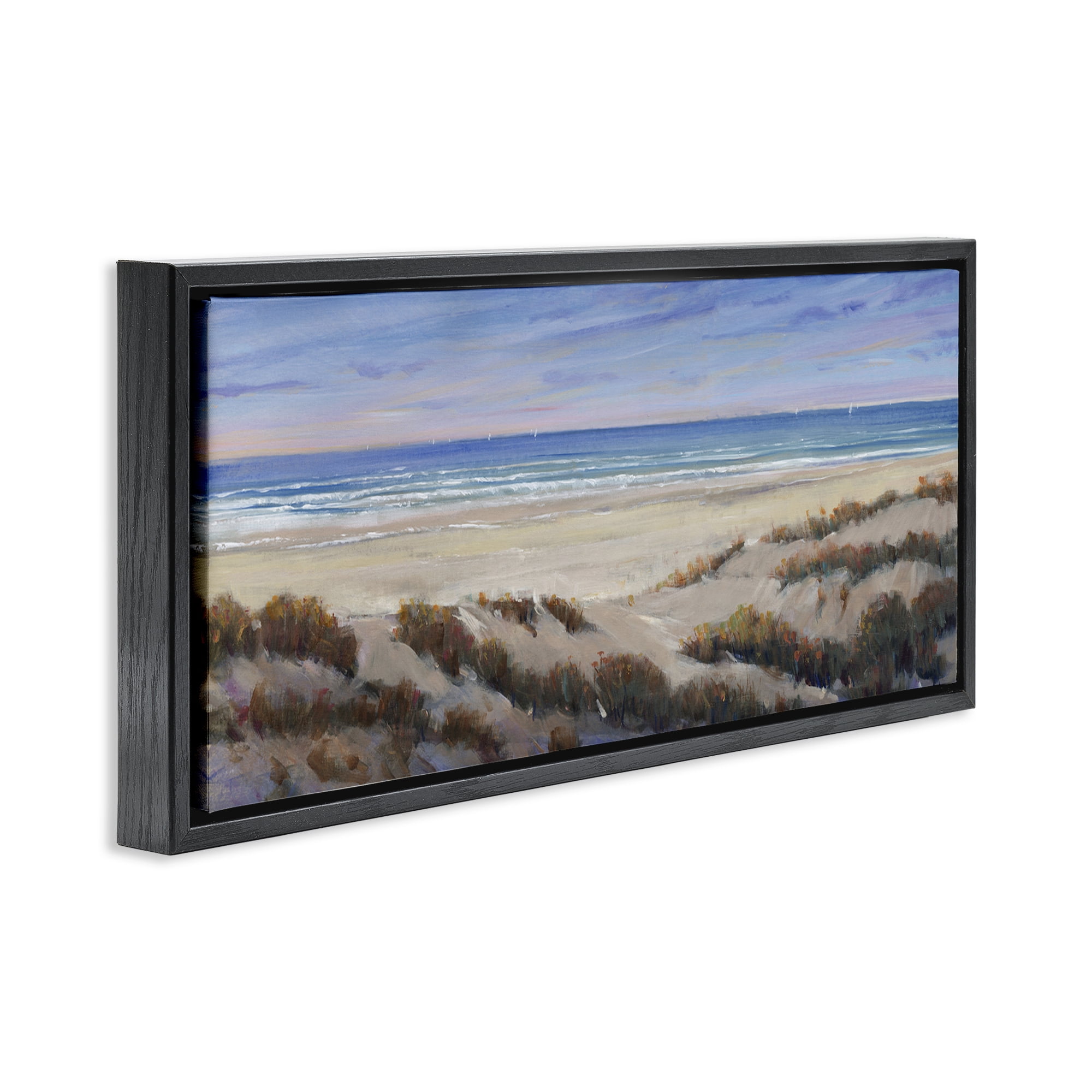 Stupell Industries Grassy Beach View Nautical & Beach Painting Black Floater Framed Canvas Art Print Wall Art, 25 x 11