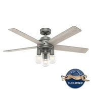 Hunter - Hardwick Indoor Ceiling Fan With Light, Remote, 52-inch, Matte Silver, Casual-style, 4-speed WhisperWind Motor, 51842, for Living Rooms, Bedrooms