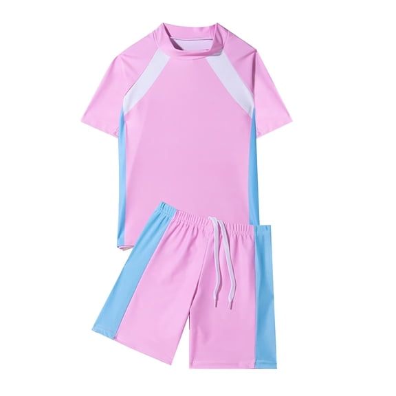 EnJoCho Boys Kids Beach Sport Swim Sets 2 Piece Short Sleeve Swimsuits Shirts and Shorts Teen Rash Guard UPF 50 Bathing Suits