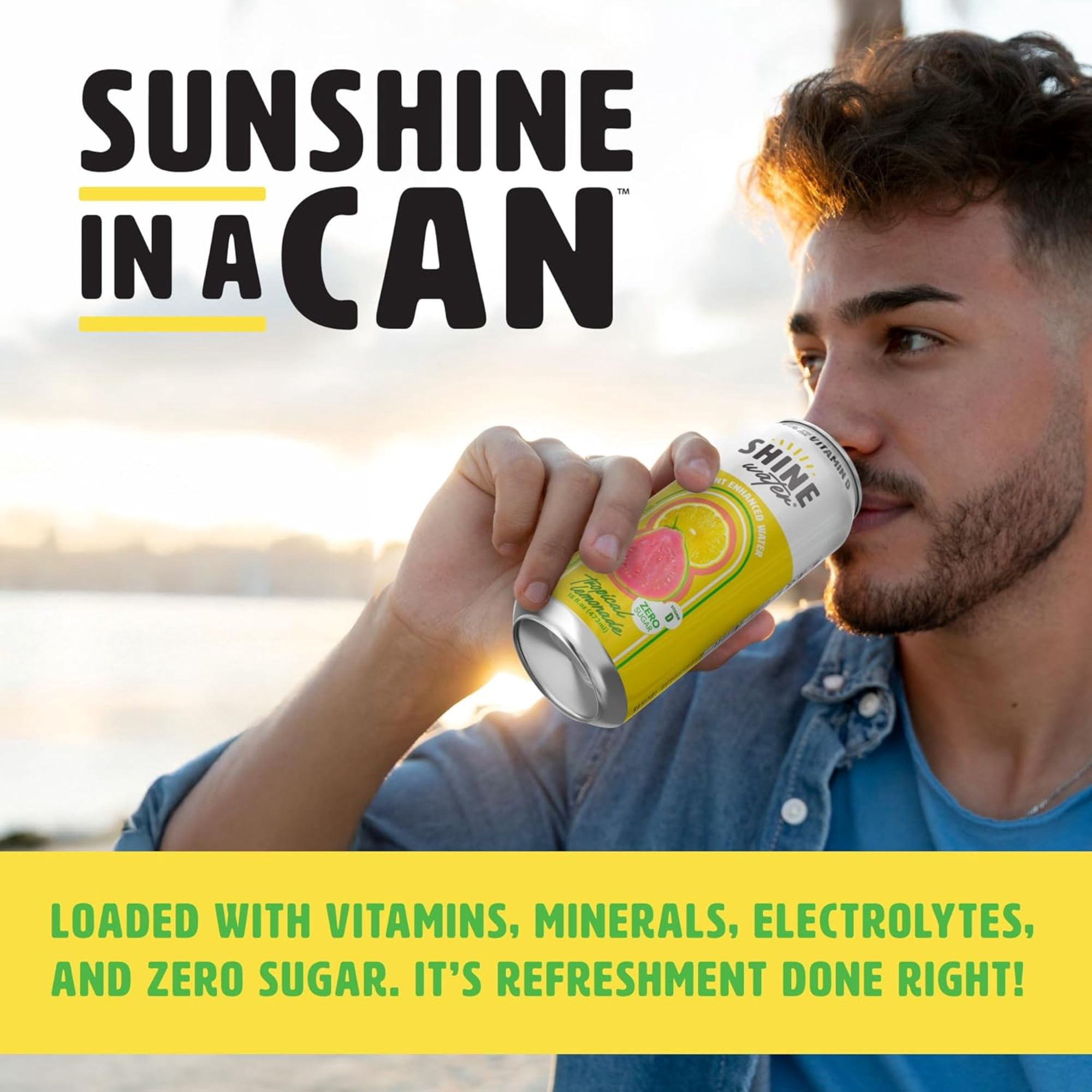 Shine Water Tropical Lemonade Vitamin D Electrolyte Drinks 12-Pack, Sugar Free Flavored Water with Magnesium, Zinc & Antioxidants, Low Calorie Hydration