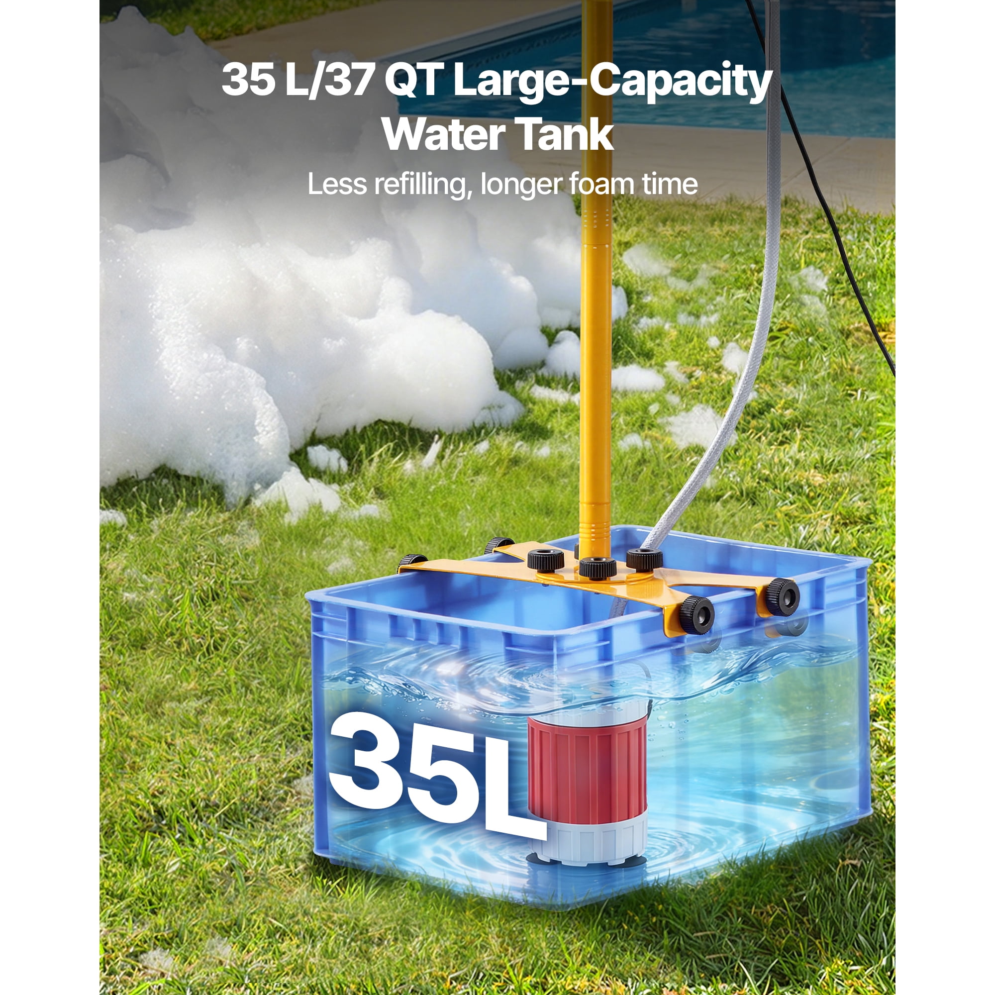 KFFKFF Foam Machine with Adjustable Angle Control, Bubble Maker with 37QT Water Tank, Stable Vertical Design for Events, Celebrations, and Parties